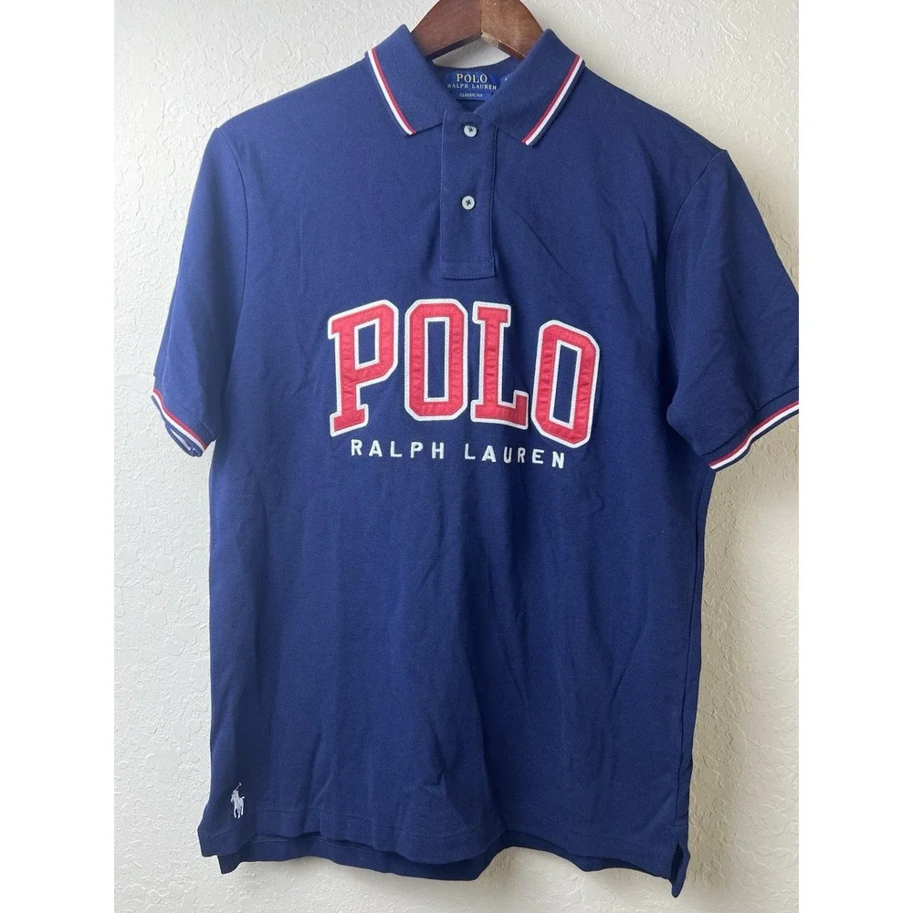 Polo Ralph Lauren‎ Polo Shirt Spell Out Mens Small Red White Blue Pony Americana